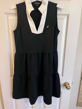 Nautica Black Sleeveless Polo Tiered Dress with White Collar
